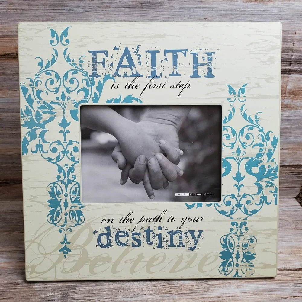 Schurman Retail Group Faith Destiny Teal Damask Wood 5x7 Picture Frame 10x10